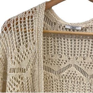 𝅺dex Boho Open Knit Shawl Cardigan Fringe Tassel Cream Medium Coverup Bohemian